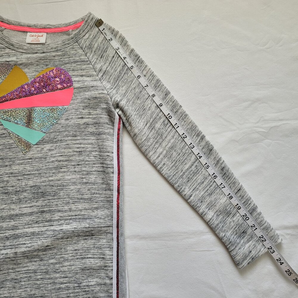 Cat & Jack Girls Heart Dress Heather Gray Long Sleeve Sequin Glitter L 10/12 - Picture 9 of 10